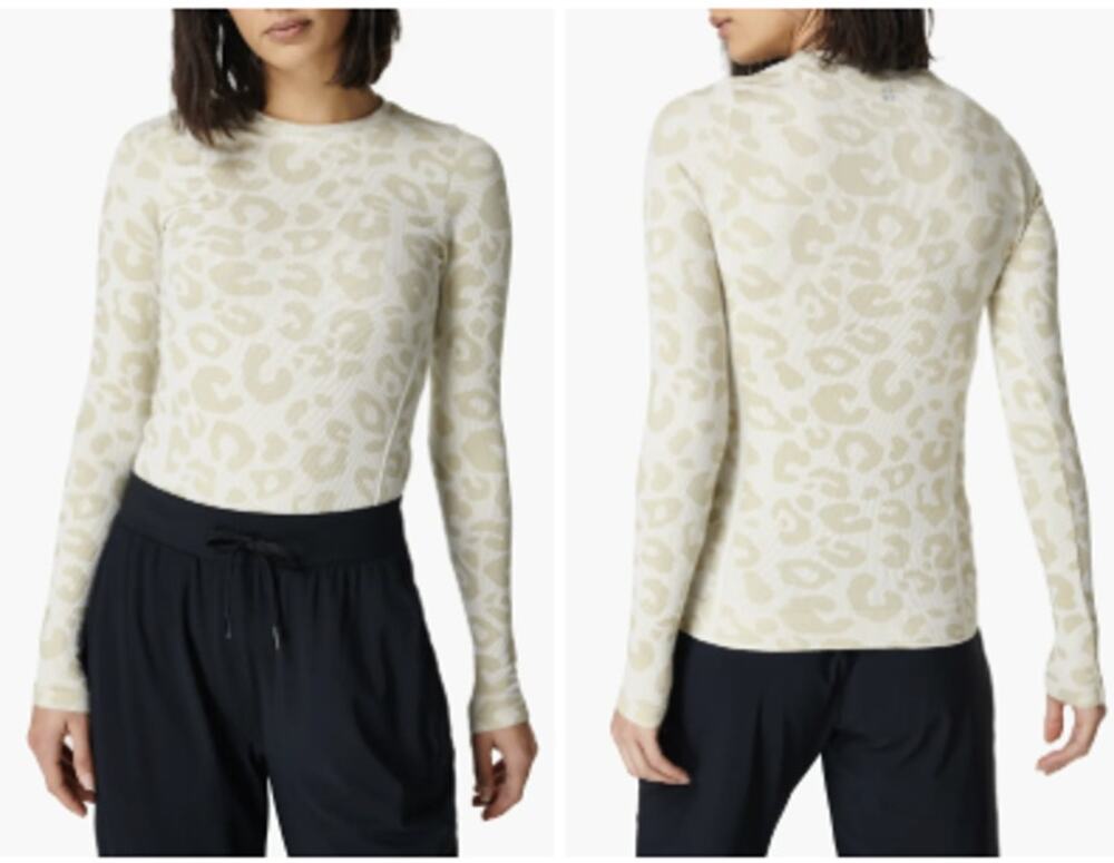 Sweaty Betty Leopard Jacquard Ski Base Layer Thermal Top Cream Tan Womens XS